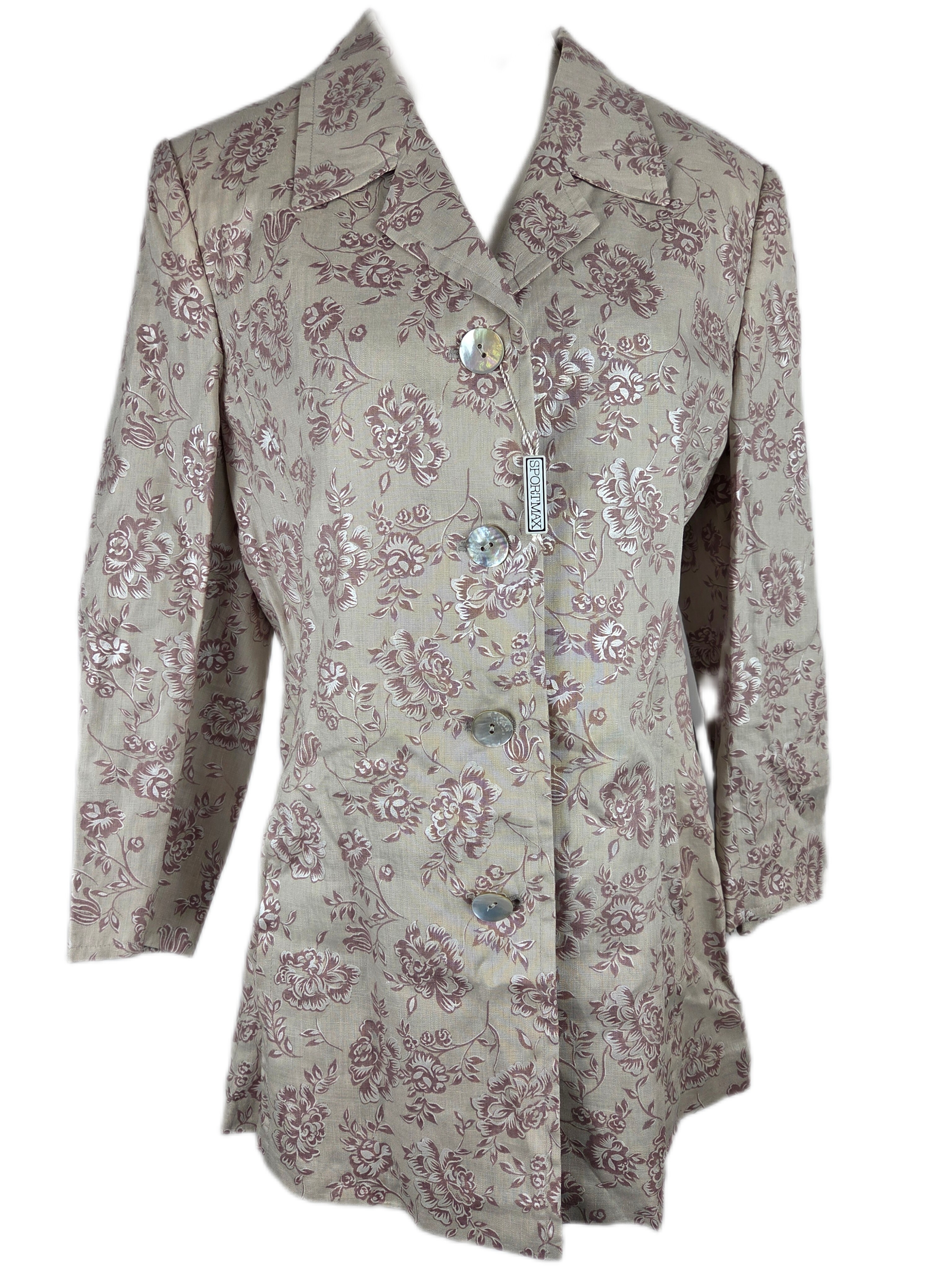 Vintage 1990s Sportmax By Max Mara Pure Linen Floral Jacquard Longline Blazer
